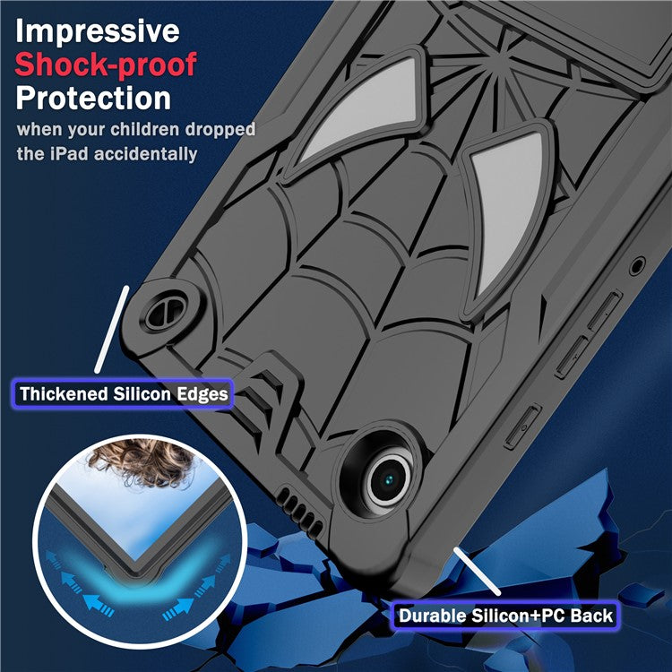 For Samsung Galaxy Tab A9 Tablet Case Spider Style PC+Silicone Cover Kickstand - Black+Black