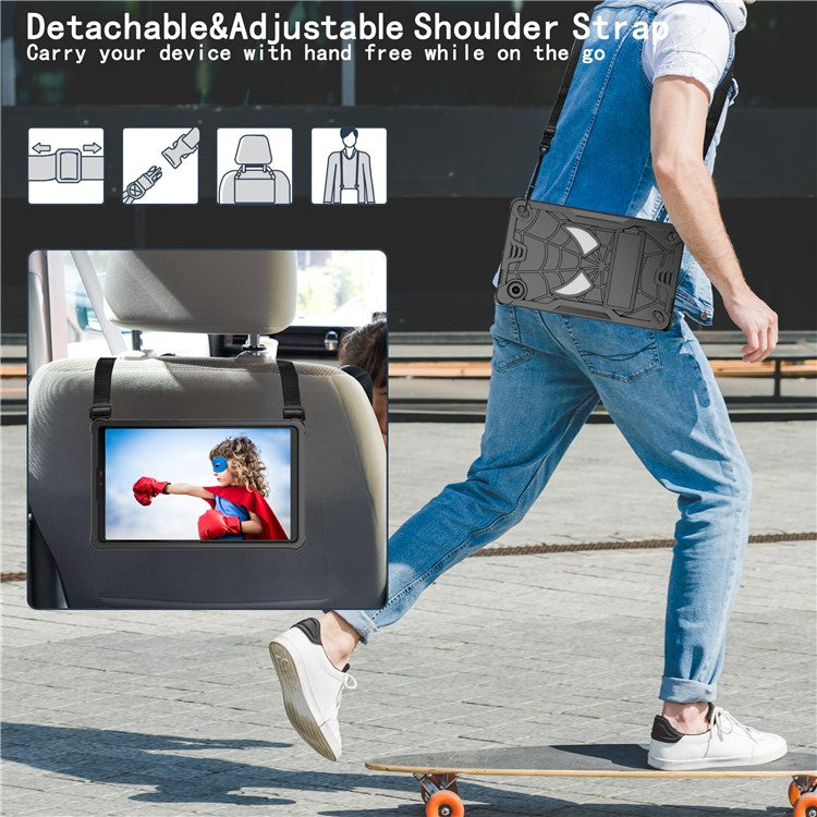 For Samsung Galaxy Tab A9 Tablet Case Spider Style PC+Silicone Cover Kickstand - Black+Black