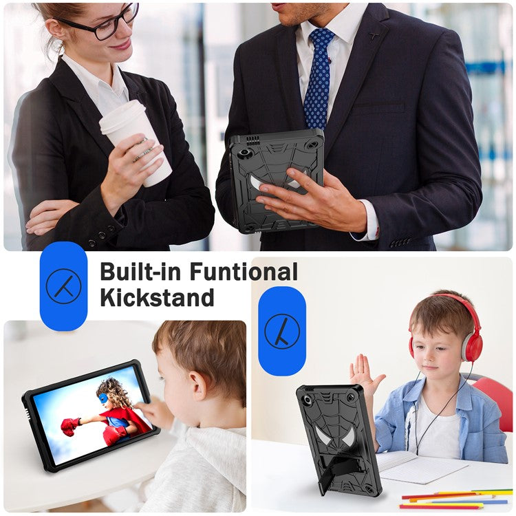 For Samsung Galaxy Tab A9 Tablet Case Spider Style PC+Silicone Cover Kickstand - Black+Black