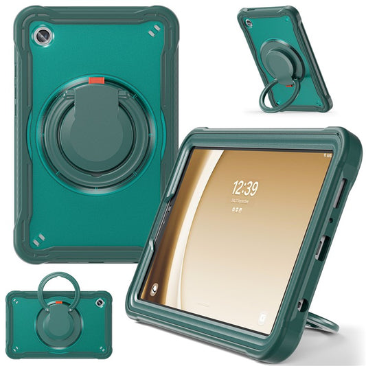 For Samsung Galaxy Tab A9 SM-X110 / X115 / X117 Kickstand Case Tablet Cover Rotating Handle Grip - Midnight Green