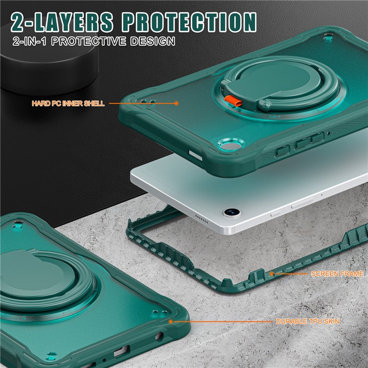 For Samsung Galaxy Tab A9 SM-X110 / X115 / X117 Kickstand Case Tablet Cover Rotating Handle Grip - Midnight Green