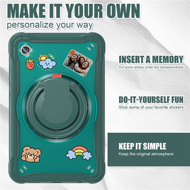 For Samsung Galaxy Tab A9 SM-X110 / X115 / X117 Kickstand Case Tablet Cover Rotating Handle Grip - Midnight Green