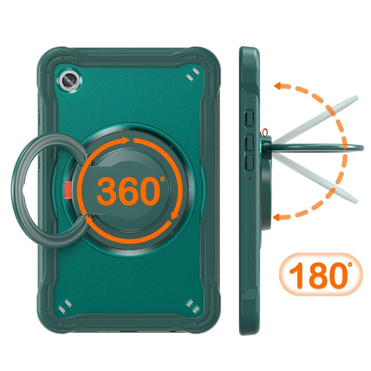 For Samsung Galaxy Tab A9 SM-X110 / X115 / X117 Kickstand Case Tablet Cover Rotating Handle Grip - Midnight Green