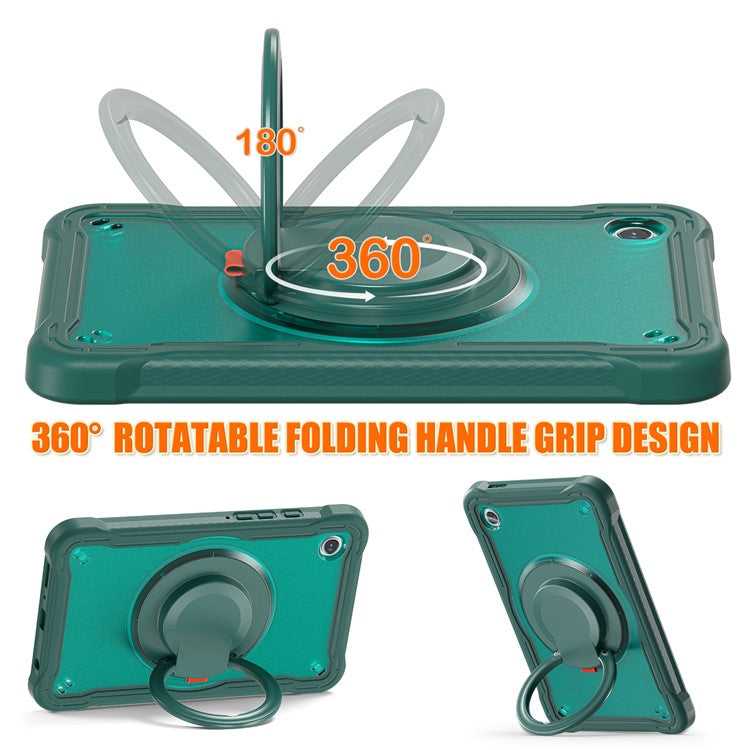 For Samsung Galaxy Tab A9 SM-X110 / X115 / X117 Kickstand Case Tablet Cover Rotating Handle Grip - Midnight Green