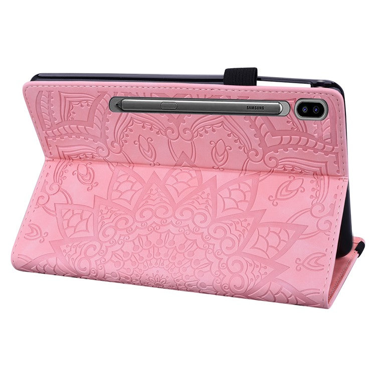 For Samsung Galaxy Tab S9 FE+ Tablet Case Card Slots Leather Cover Flower Pattern - Pink