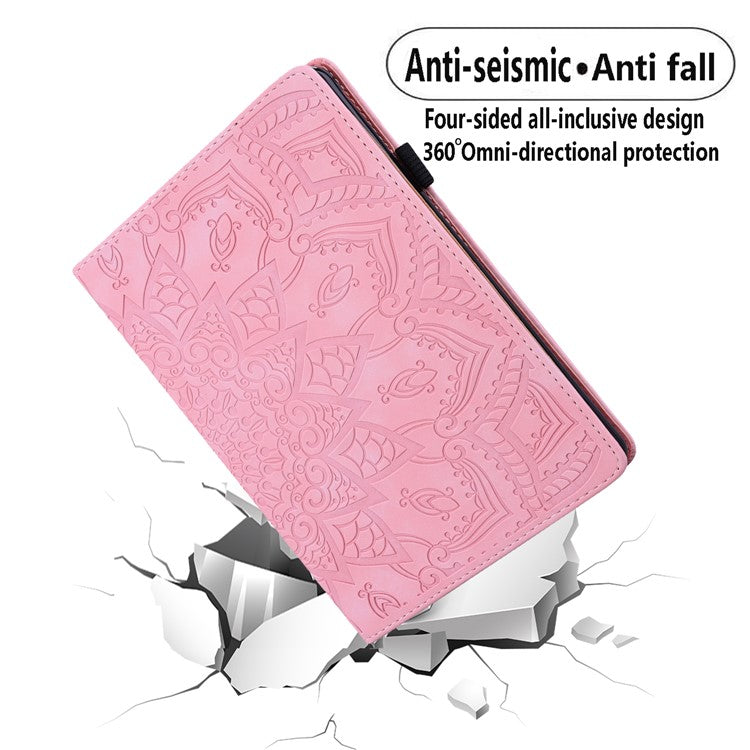 For Samsung Galaxy Tab S9 FE+ Tablet Case Card Slots Leather Cover Flower Pattern - Pink