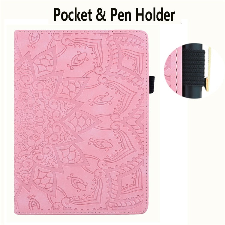 For Samsung Galaxy Tab S9 FE+ Tablet Case Card Slots Leather Cover Flower Pattern - Pink