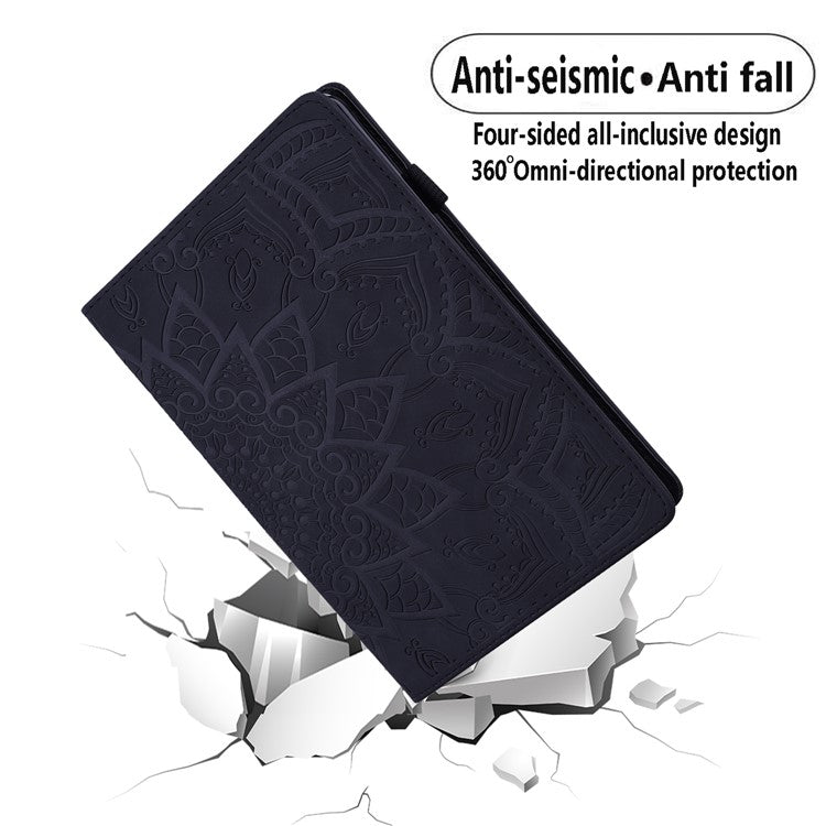 For Samsung Galaxy Tab S9 FE+ Tablet Case Card Slots Leather Cover Flower Pattern - Black