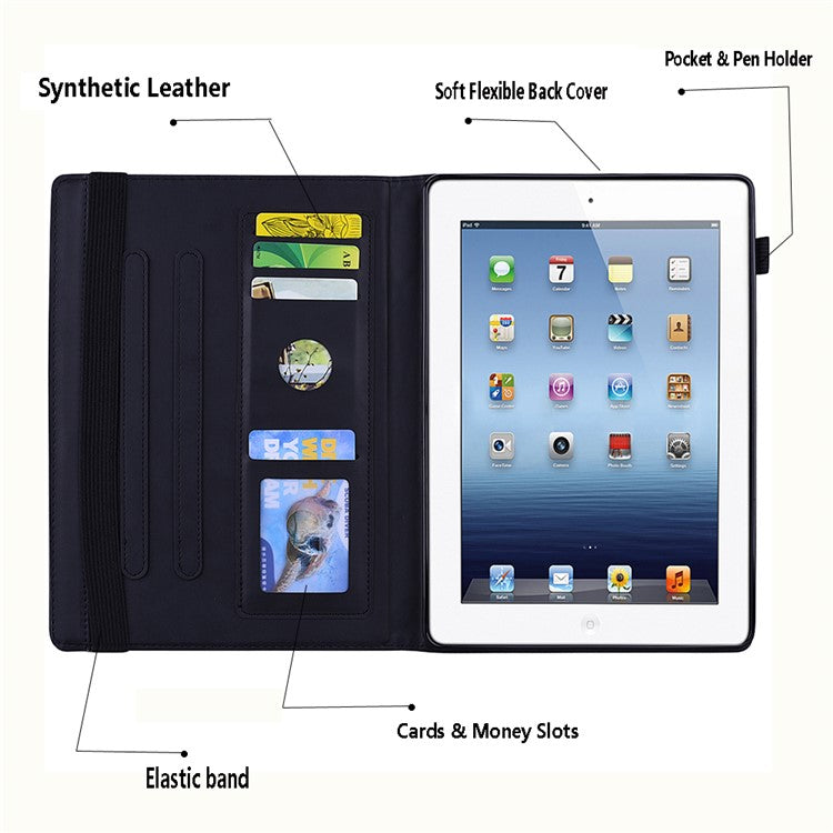 For Samsung Galaxy Tab S9 FE+ Tablet Case Card Slots Leather Cover Flower Pattern - Black