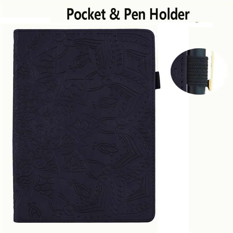 For Samsung Galaxy Tab S9 FE+ Tablet Case Card Slots Leather Cover Flower Pattern - Black