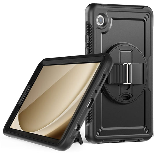 For Samsung Galaxy Tab A9 (SM-X110 / SM-X115) Protective Case Kickstand Hand Strap Tablet Cover - Black