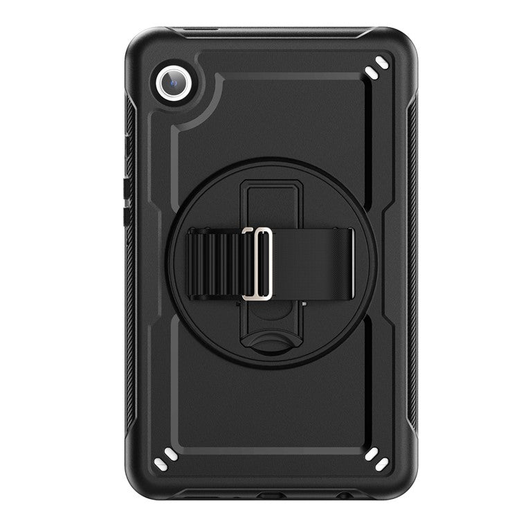 For Samsung Galaxy Tab A9 (SM-X110 / SM-X115) Protective Case Kickstand Hand Strap Tablet Cover - Black