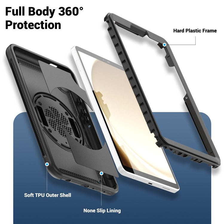 For Samsung Galaxy Tab A9 (SM-X110 / SM-X115) Protective Case Kickstand Hand Strap Tablet Cover - Black