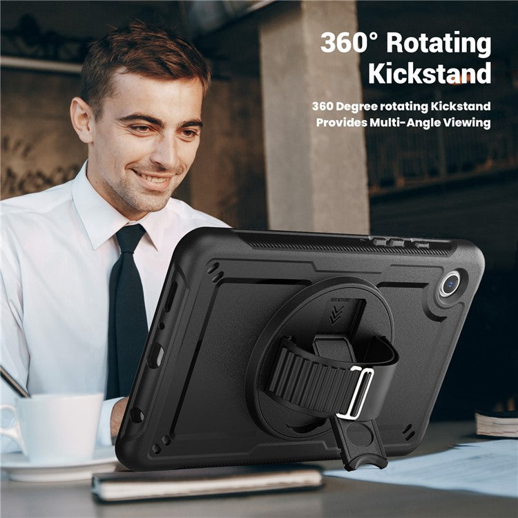 For Samsung Galaxy Tab A9 (SM-X110 / SM-X115) Protective Case Kickstand Hand Strap Tablet Cover - Black
