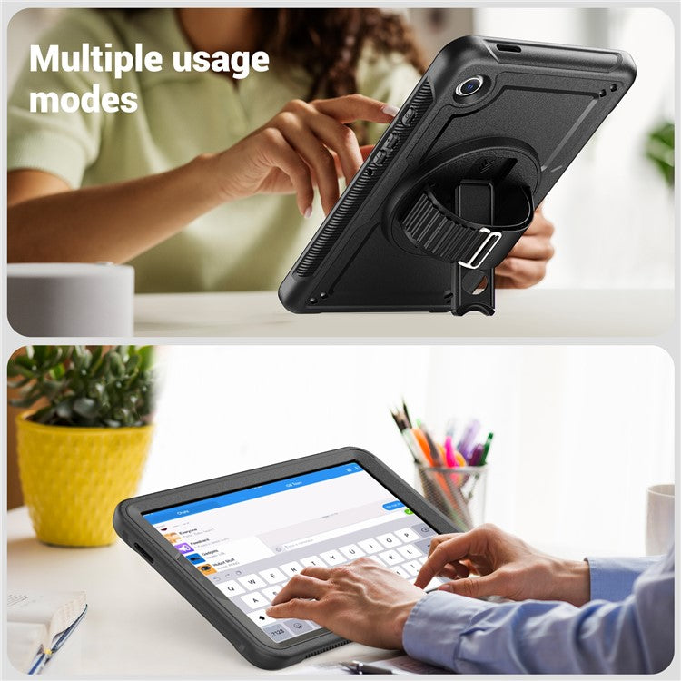 For Samsung Galaxy Tab A9 (SM-X110 / SM-X115) Protective Case Kickstand Hand Strap Tablet Cover - Black