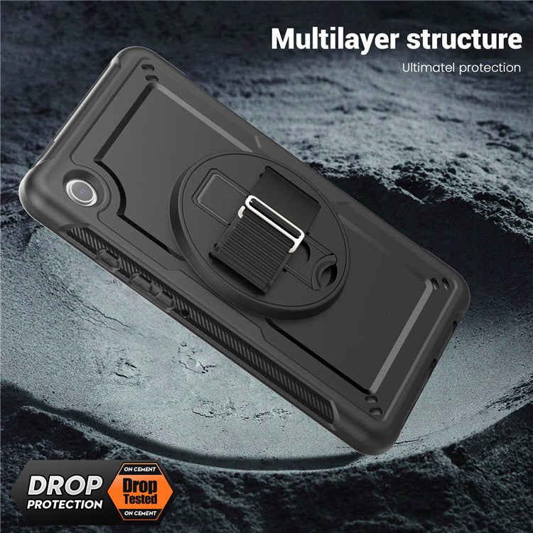 For Samsung Galaxy Tab A9 (SM-X110 / SM-X115) Protective Case Kickstand Hand Strap Tablet Cover - Black