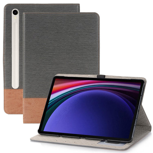 For Samsung Galaxy Tab S9 Case Cross Texture PU Leather Tablet Cover with Card Slots - Grey