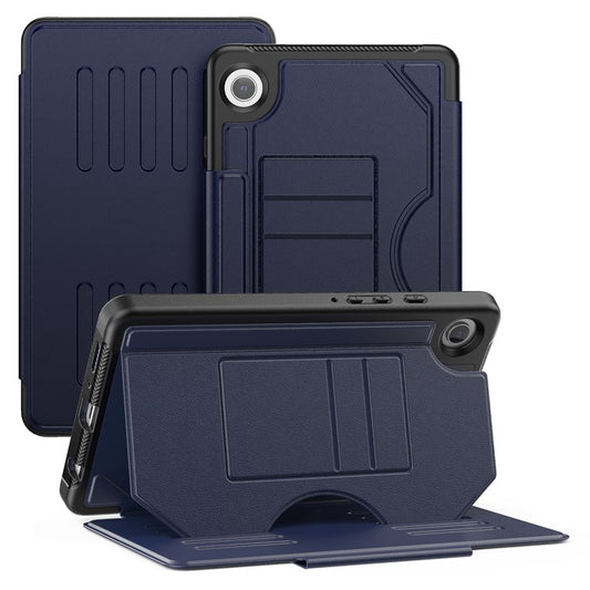 For Samsung Galaxy Tab A9 (SM-X110  /  X115) Case 5-Level Adjustable Stand Tablet Cover with Card Holder and Pen Slot - Navy Blue