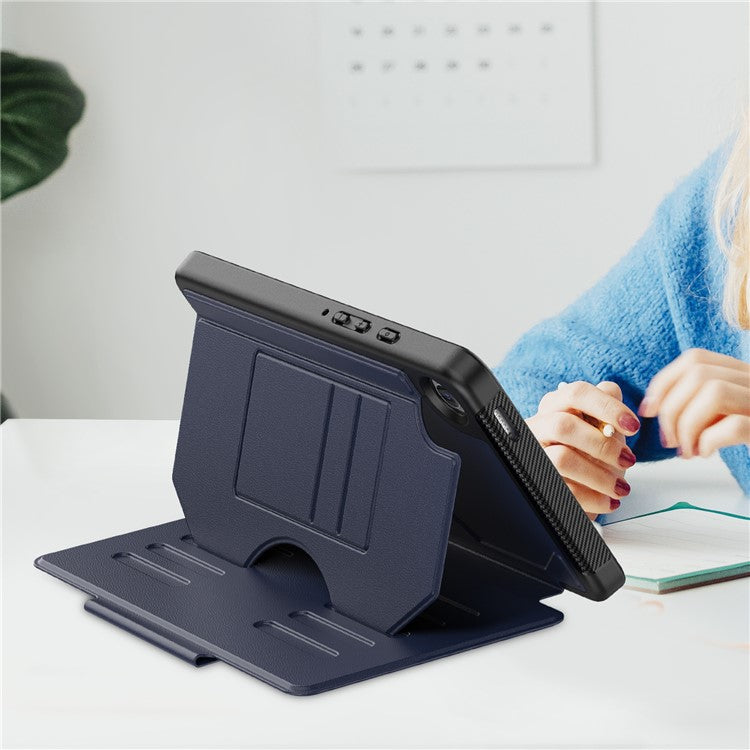 For Samsung Galaxy Tab A9 (SM-X110  /  X115) Case 5-Level Adjustable Stand Tablet Cover with Card Holder and Pen Slot - Navy Blue