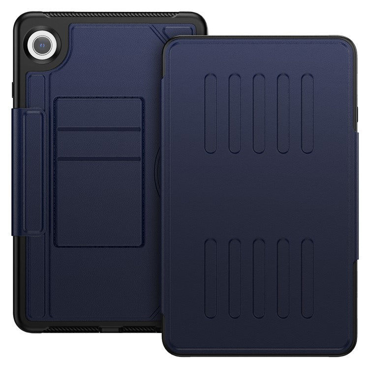 For Samsung Galaxy Tab A9 (SM-X110  /  X115) Case 5-Level Adjustable Stand Tablet Cover with Card Holder and Pen Slot - Navy Blue