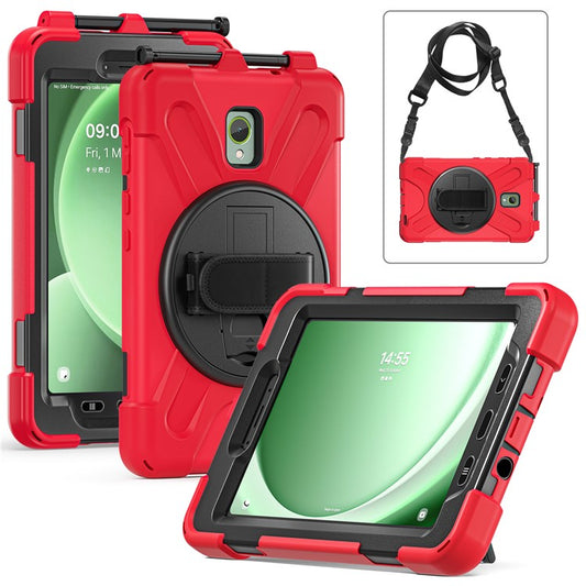 For Samsung Galaxy Tab Active 3 T570 / Tab Active5 X306B Case PC+Silicone Protective Cover with Shoulder Strap - Red