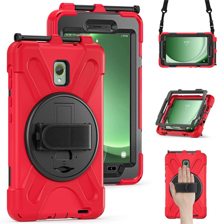 For Samsung Galaxy Tab Active 3 T570 / Tab Active5 X306B Case PC+Silicone Protective Cover with Shoulder Strap - Red