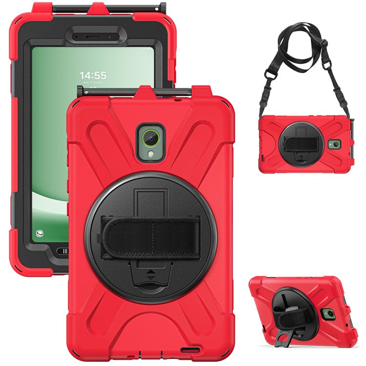 For Samsung Galaxy Tab Active 3 T570 / Tab Active5 X306B Case PC+Silicone Protective Cover with Shoulder Strap - Red