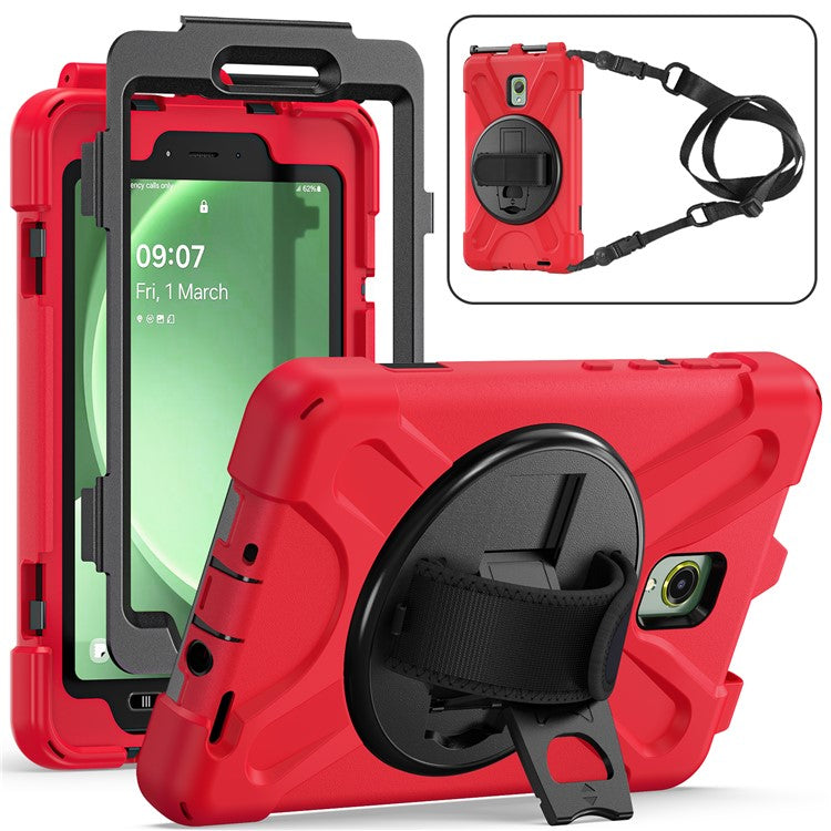 For Samsung Galaxy Tab Active 3 T570 / Tab Active5 X306B Case PC+Silicone Protective Cover with Shoulder Strap - Red