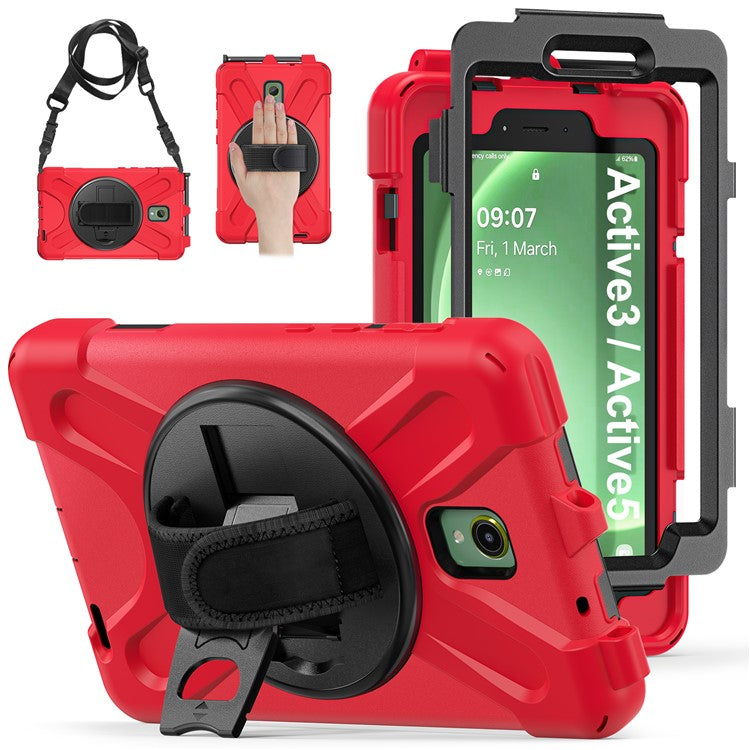 For Samsung Galaxy Tab Active 3 T570 / Tab Active5 X306B Case PC+Silicone Protective Cover with Shoulder Strap - Red
