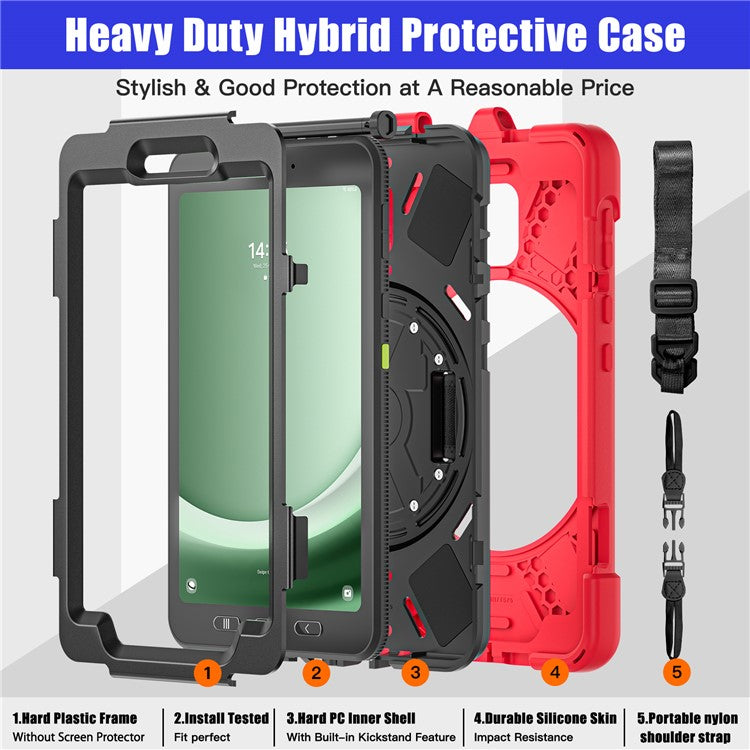 For Samsung Galaxy Tab Active 3 T570 / Tab Active5 X306B Case PC+Silicone Protective Cover with Shoulder Strap - Red