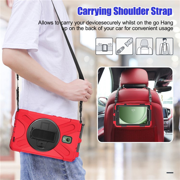 For Samsung Galaxy Tab Active 3 T570 / Tab Active5 X306B Case PC+Silicone Protective Cover with Shoulder Strap - Red