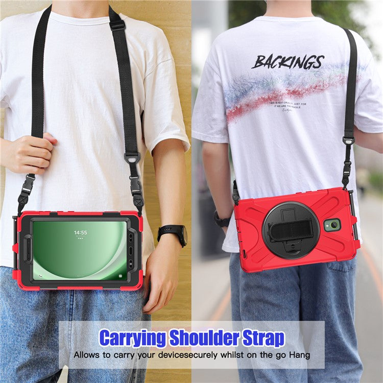 For Samsung Galaxy Tab Active 3 T570 / Tab Active5 X306B Case PC+Silicone Protective Cover with Shoulder Strap - Red