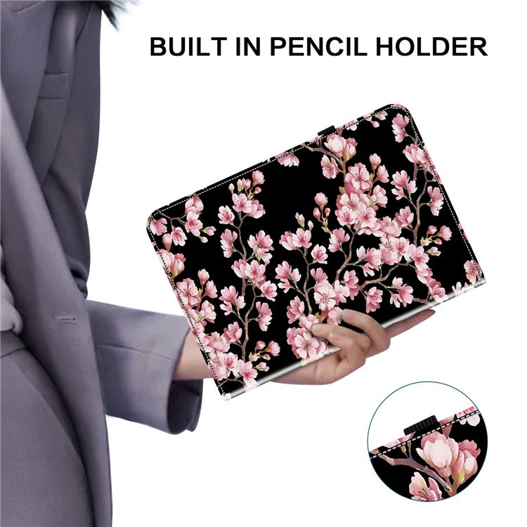 For Samsung Galaxy Tab A7 10.4 (2020) / Tab A7 10.4 (2022) Tablet Case Leather+TPU Pattern Printed Cover with Card Holder - Plum Blossom