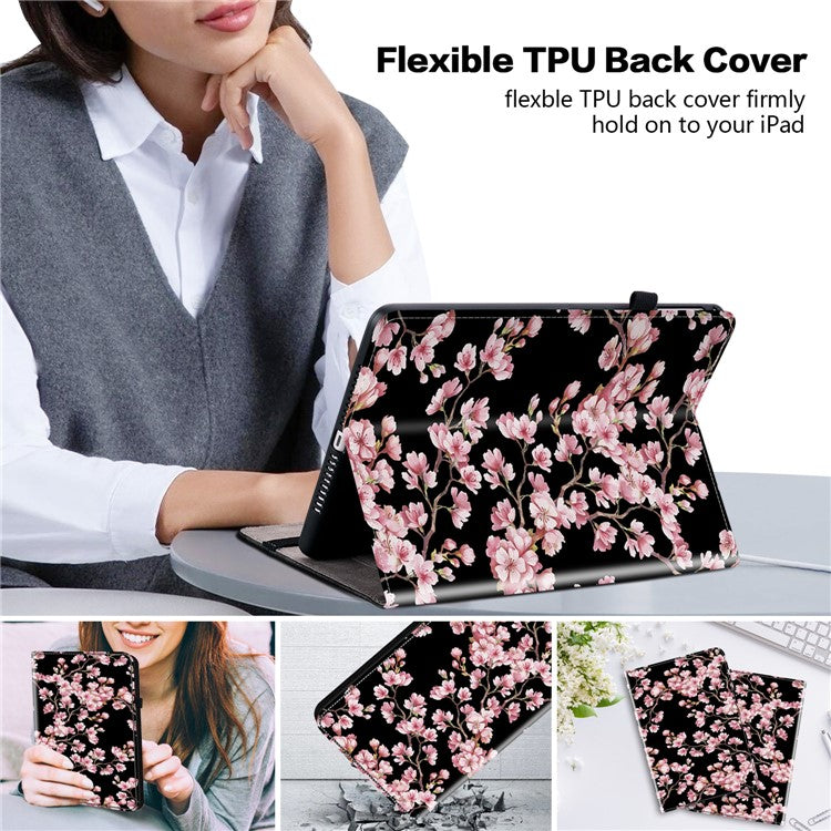 For Samsung Galaxy Tab A7 10.4 (2020) / Tab A7 10.4 (2022) Tablet Case Leather+TPU Pattern Printed Cover with Card Holder - Plum Blossom