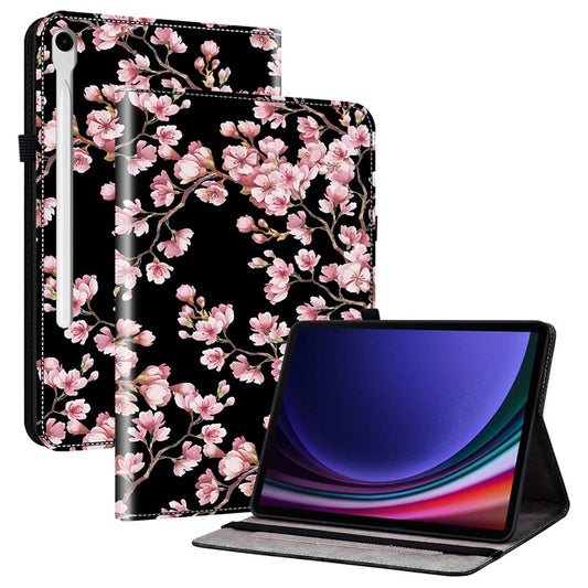 For Samsung Galaxy Tab S10 / S9 Tablet Case Anti-Drop Leather Flip Stand Pattern Printing Shell - Plum Blossom