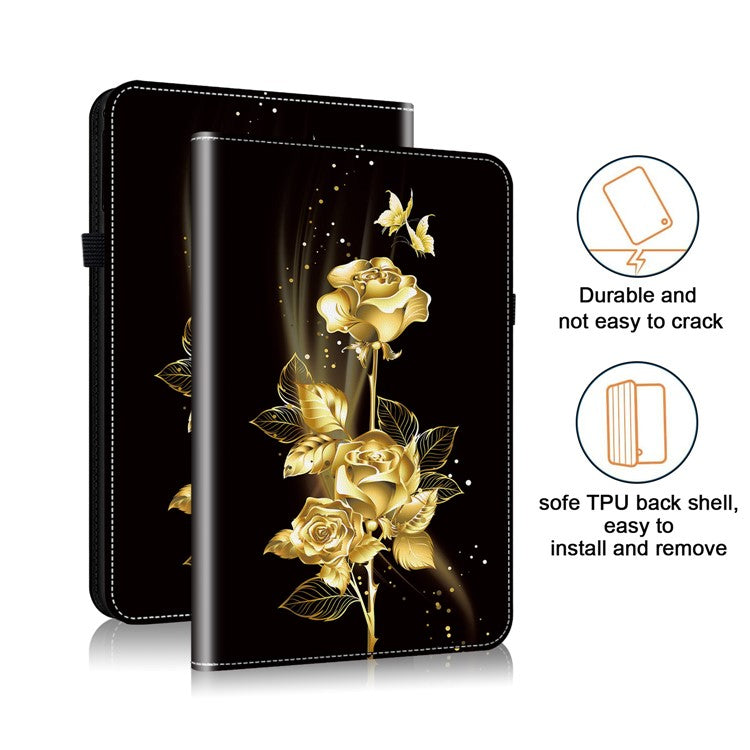 For Samsung Galaxy Tab S10+ / S9+ / Tab S9 FE+ Case Flip Pattern Printing Card Holder Tablet Shell - Gold Butterfly Rose