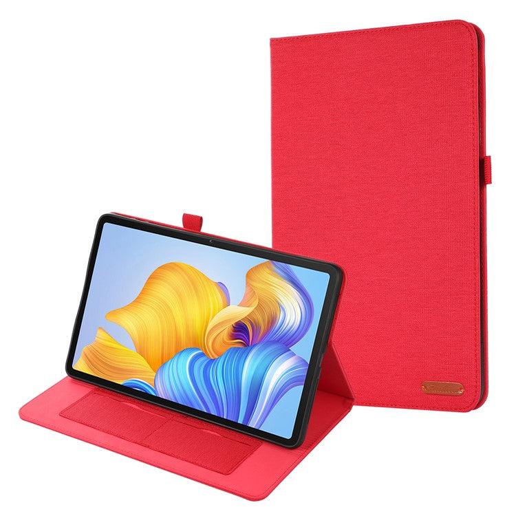 For Honor Pad 9 Pro / Pad V8 Pro Leather Case Card Holder Cloth Texture Tablet Stand Cover - Red