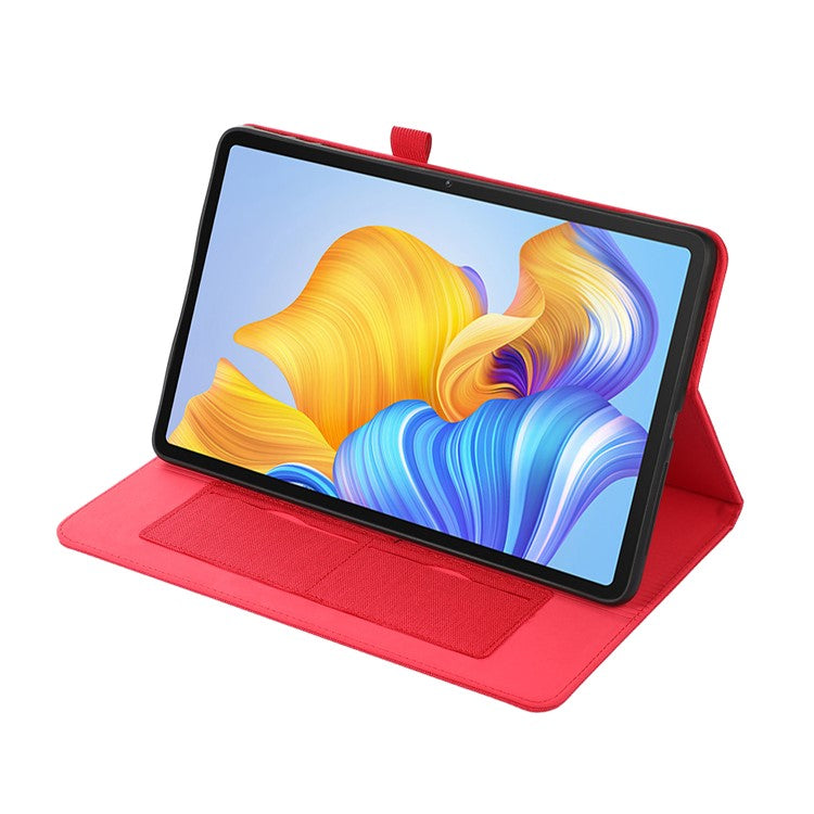 For Honor Pad 9 Pro / Pad V8 Pro Leather Case Card Holder Cloth Texture Tablet Stand Cover - Red