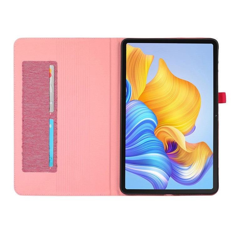 For Honor Pad 9 Pro / Pad V8 Pro Leather Case Card Holder Cloth Texture Tablet Stand Cover - Pink