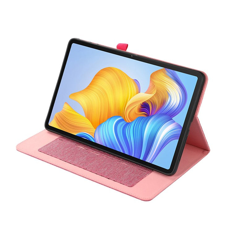 For Honor Pad 9 Pro / Pad V8 Pro Leather Case Card Holder Cloth Texture Tablet Stand Cover - Pink