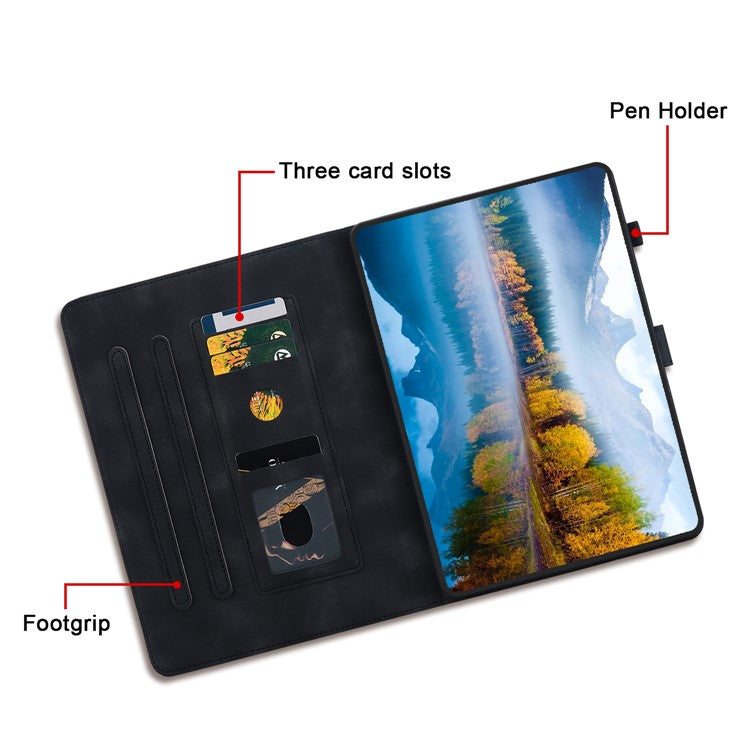 For Samsung Galaxy Tab S10+ / S9+ / S9 FE+ Card Slots Case Lily Flower Imprint PU Leather Tablet Cover - Black