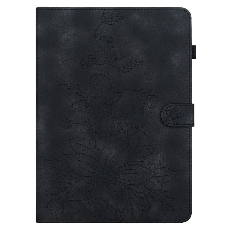 For Samsung Galaxy Tab S10+ / S9+ / S9 FE+ Card Slots Case Lily Flower Imprint PU Leather Tablet Cover - Black