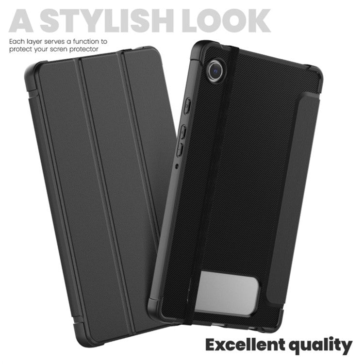 For Samsung Galaxy Tab A9 Case Carbon Fiber Texture TPU+Leather Tablet Cover Auto Wake / Sleep - Red