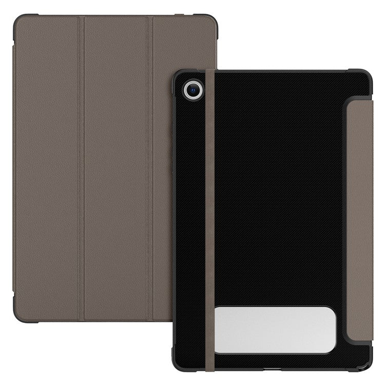 For Samsung Galaxy Tab A9+ Case Tri-fold Stand Carbon Fiber Texture TPU+Leather Tablet Cover - Brown
