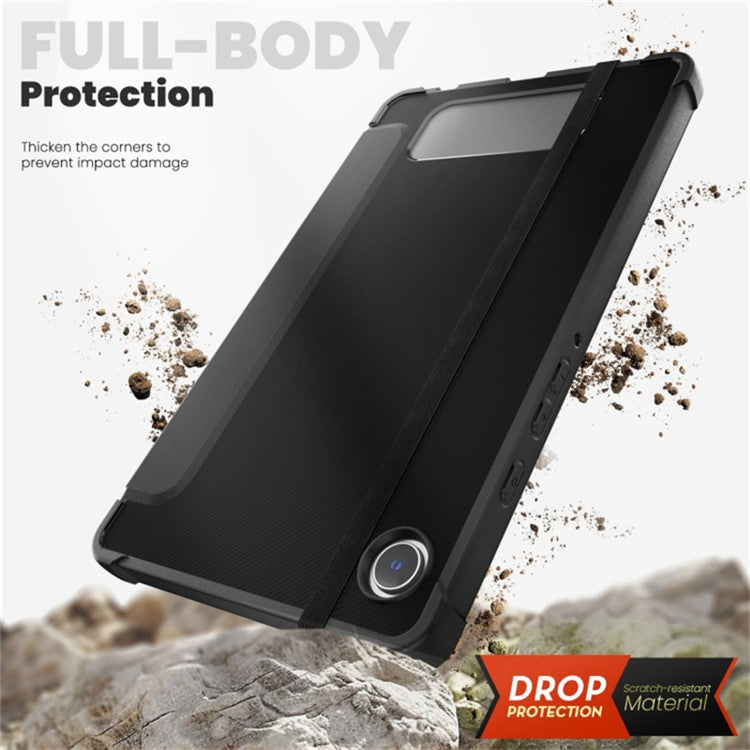 For Samsung Galaxy Tab A9+ Case Tri-fold Stand Carbon Fiber Texture TPU+Leather Tablet Cover - Brown