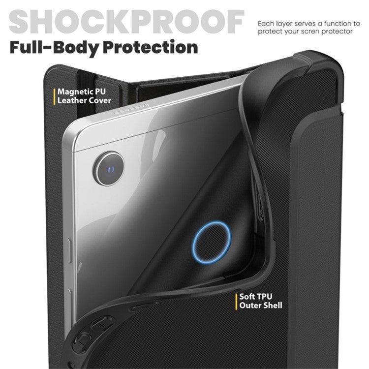For Samsung Galaxy Tab A9+ Case Tri-fold Stand Carbon Fiber Texture TPU+Leather Tablet Cover - Brown