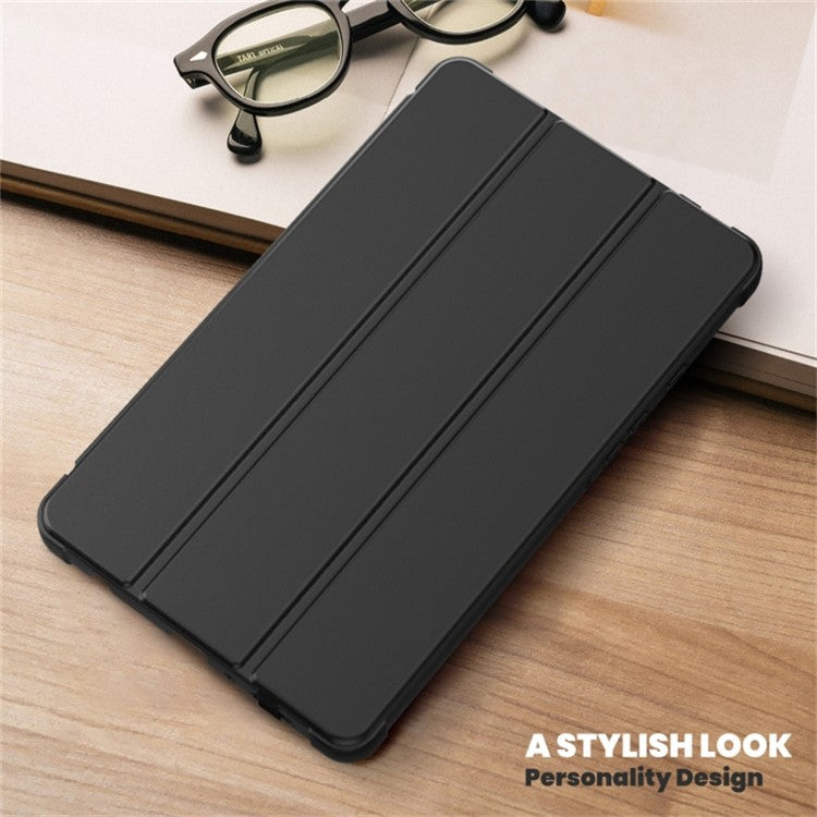 For Samsung Galaxy Tab A9+ Case Tri-fold Stand Carbon Fiber Texture TPU+Leather Tablet Cover - Brown