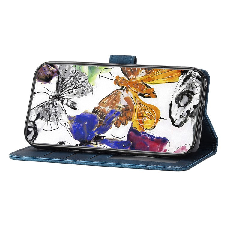 For Motorola Moto G35 5G Case Butterfly Design Flip Wallet Leather Phone Cover Skin-Touch - Blue