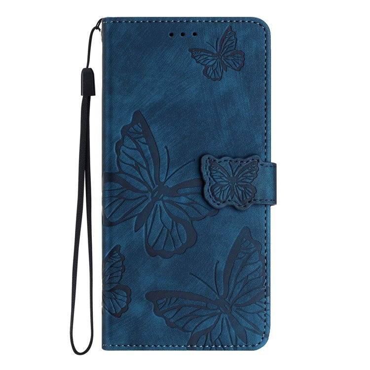 For Motorola Moto G35 5G Case Butterfly Design Flip Wallet Leather Phone Cover Skin-Touch - Blue