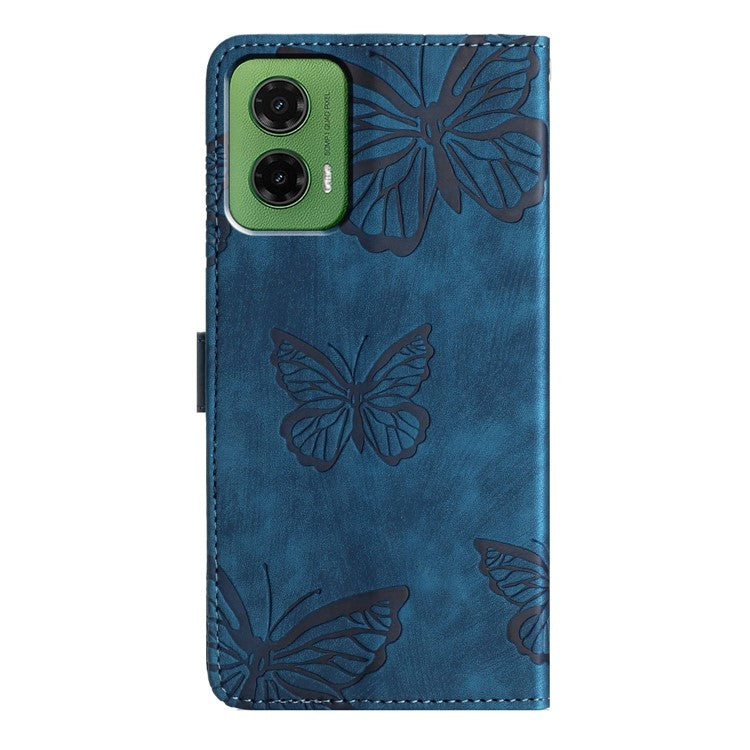 For Motorola Moto G35 5G Case Butterfly Design Flip Wallet Leather Phone Cover Skin-Touch - Blue